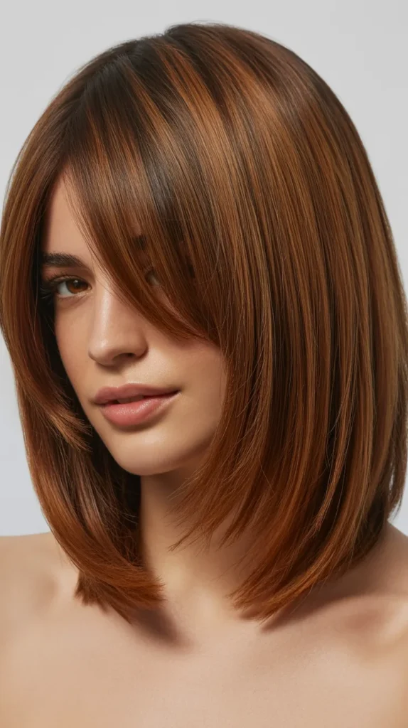   Razor-Cut Long Bob with Textured Curtain Bangs