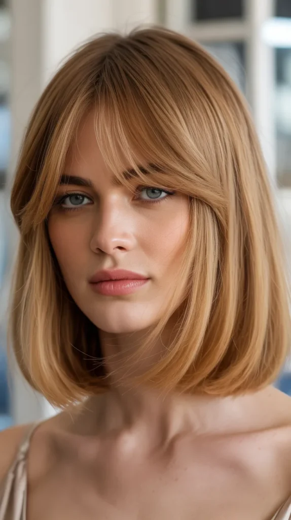 Long Bob with Wispy Curtain Bangs for Fine Hair