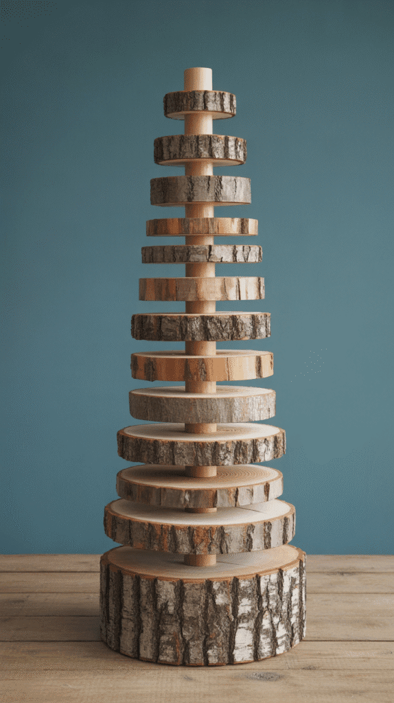 Top 33+ DIY Wooden Christmas Trees Anyone Can Make 18 Stacked Wood Round Christmas Tree