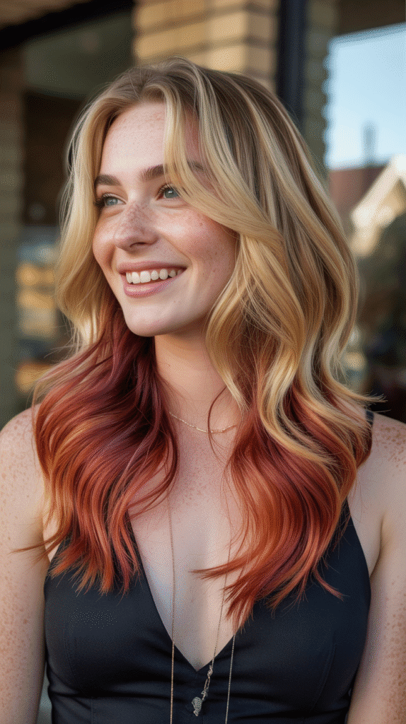 Sunset Blonde Highlights with Auburn Lowlights