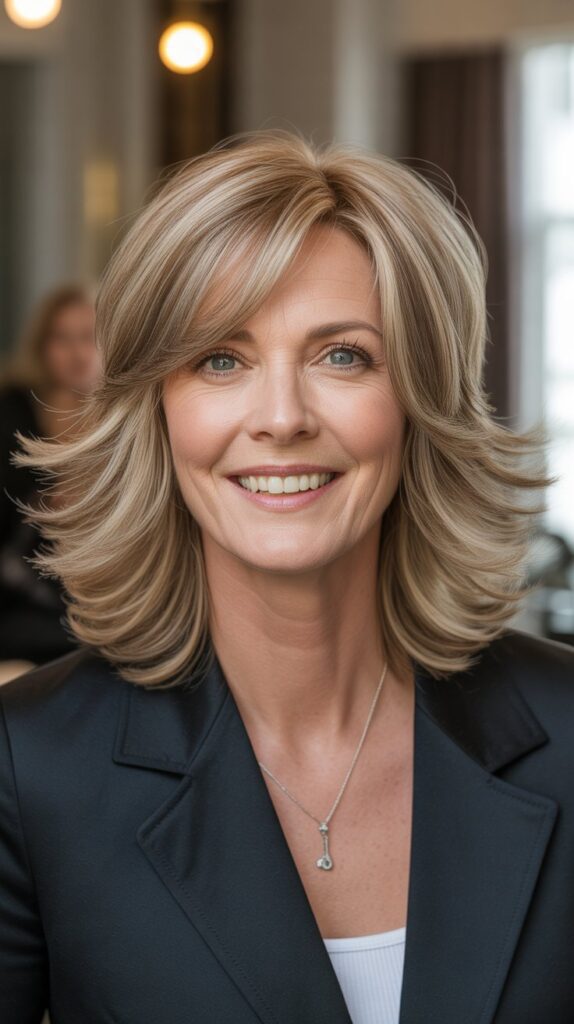 Top 30+ Medium Length Hairstyles for Thin Fine Hair Over 50 15 Layered Flip with Outward Ends