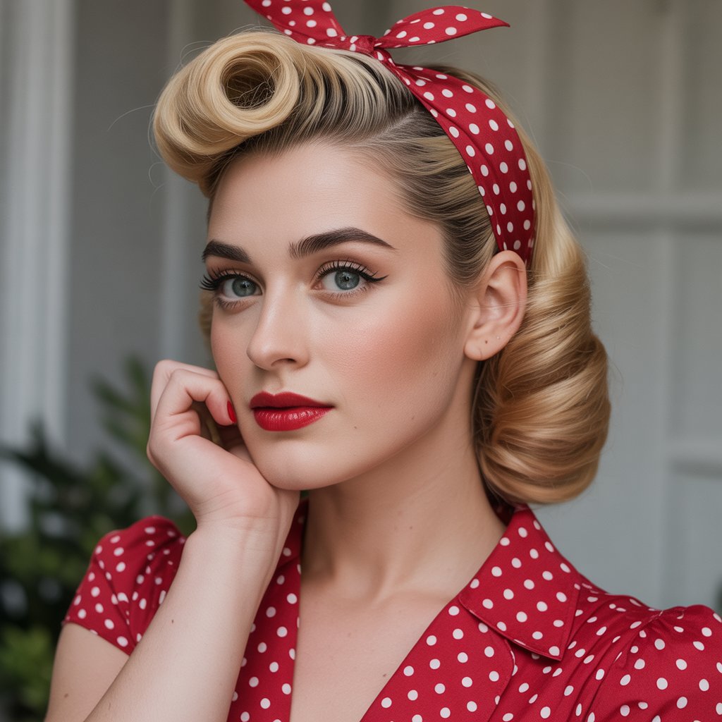 27 Greasy Hair Hairstyles with a Headband 3 Vintage Victory Rolls with Statement Headband