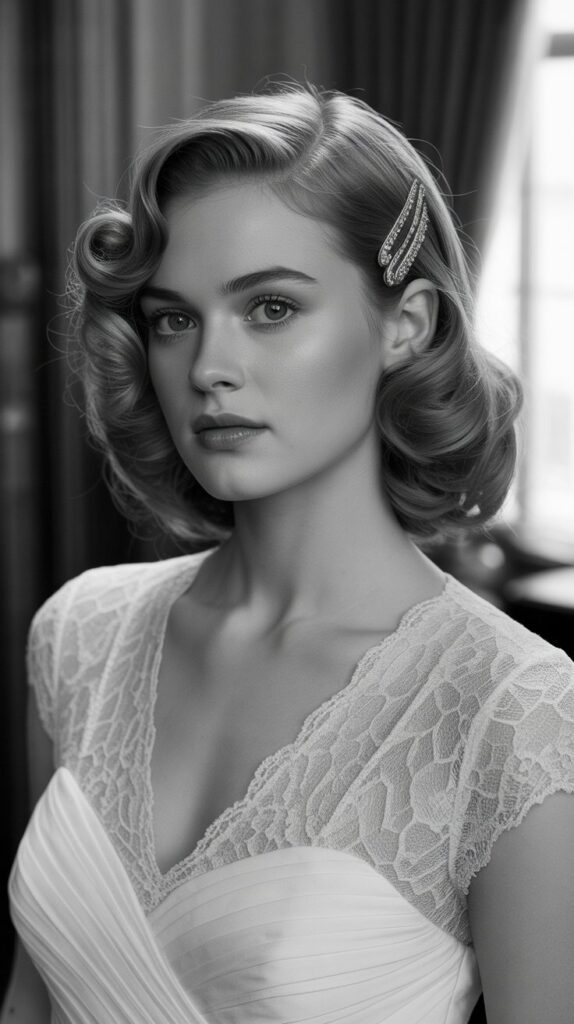 33 Best Half-Up, Half-Down Bridal Hairstyles 18 Vintage Pin Curl Half-Up