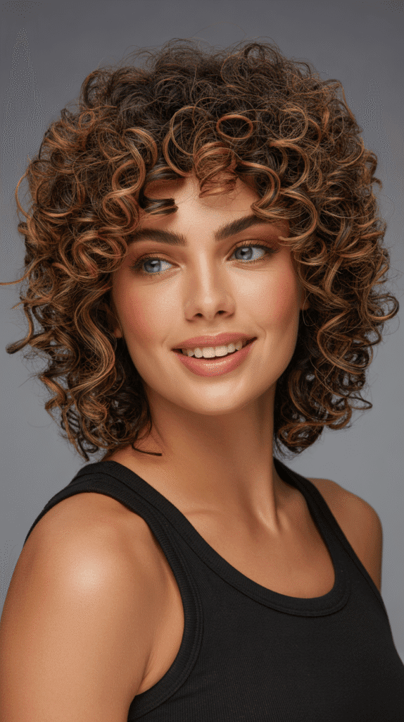 25 Beautiful Brown Wig with Caramel Highlights 4 Curly Brown Wig with Caramel Spiral Highlights