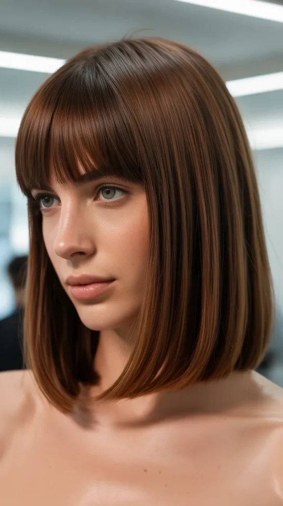Rounded Long Bob with Straight Bangs