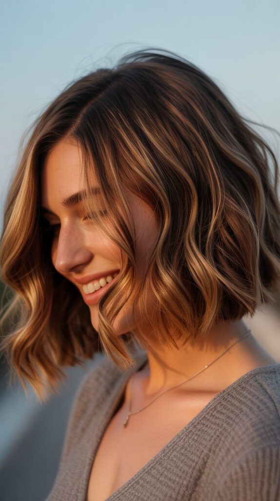 33 Chic Balayage Angled Bob Hairstyles 3 Warm Caramel and Honey Toned Bob