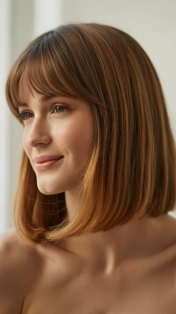 Blunt Cut Long Bob with Full Curtain Bangs