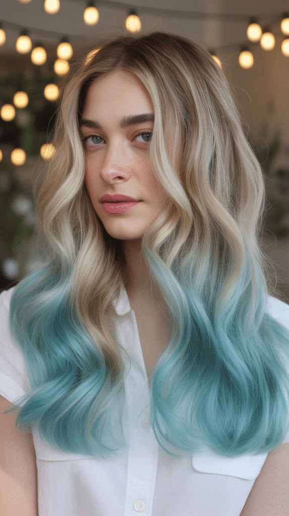 Wheat Blonde with Robin's Egg Blue Highlights