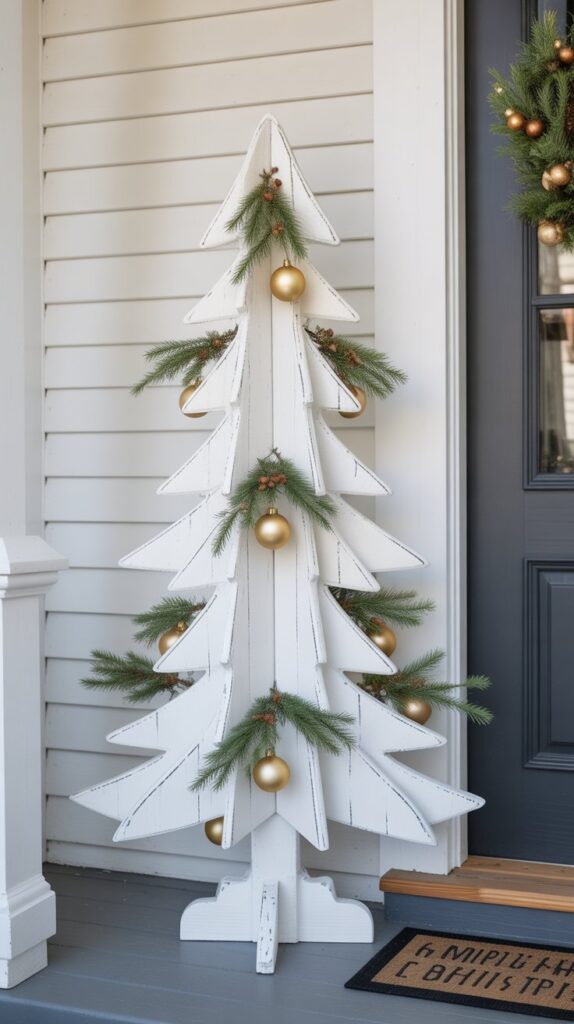 36 Wooden Christmas Trees for Your Front Porch Décor 2 Painted White Wooden Christmas Trees