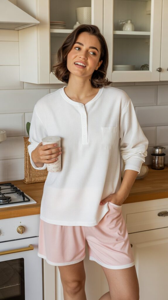 25 Modern DTI Outfits for the Self Care Sunday Vibe 24 . Thermal Henley and Sleep Shorts