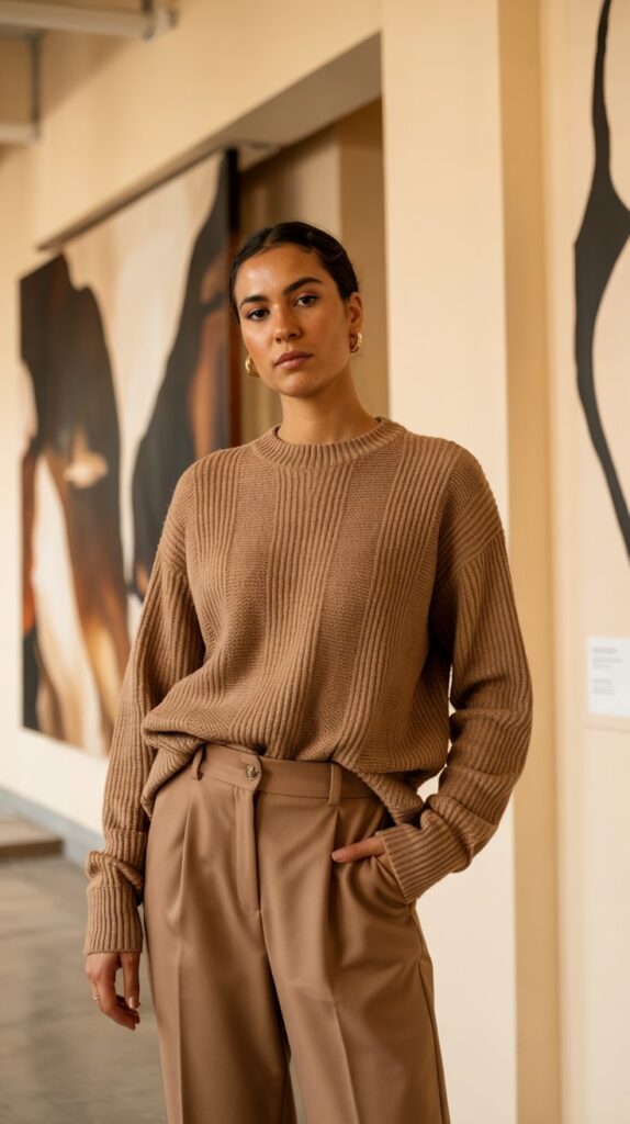 32 Casual Night-Out Fall Outfits for Women 10 Monochrome Sweater and Trousers