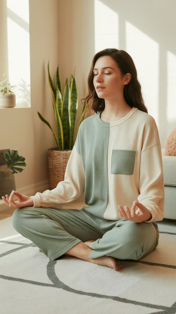 30 Trendy DTI Self Care Sunday Outfit Ideas for Women 20 Color-Blocked Loungewear Set