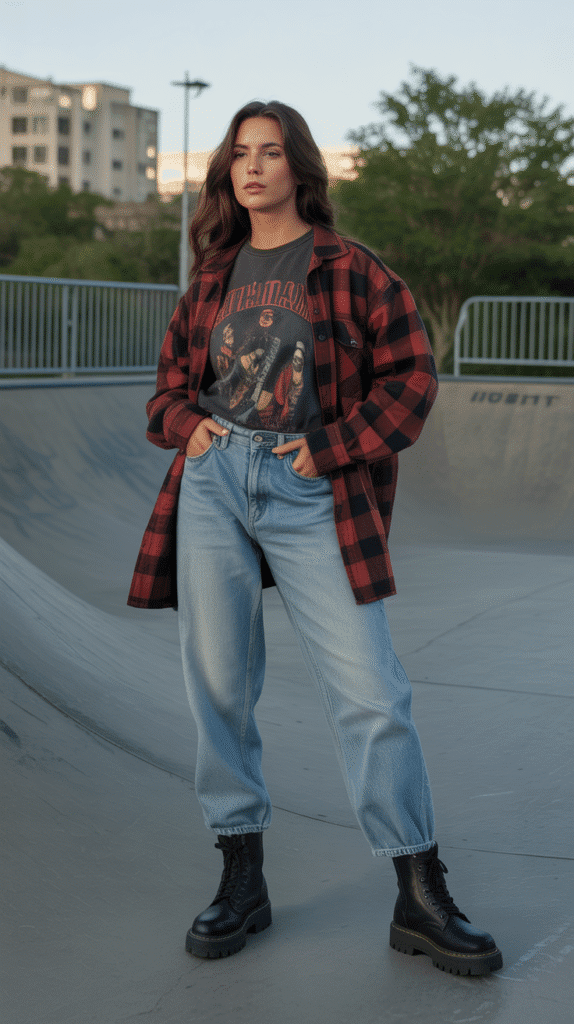 32 Casual Fall Outfits for Women with Jeans 20 Light Jeans with Chunky Boots and Oversized Flannel