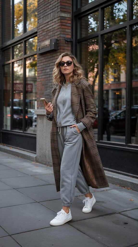Sweatpants and Structured Coat