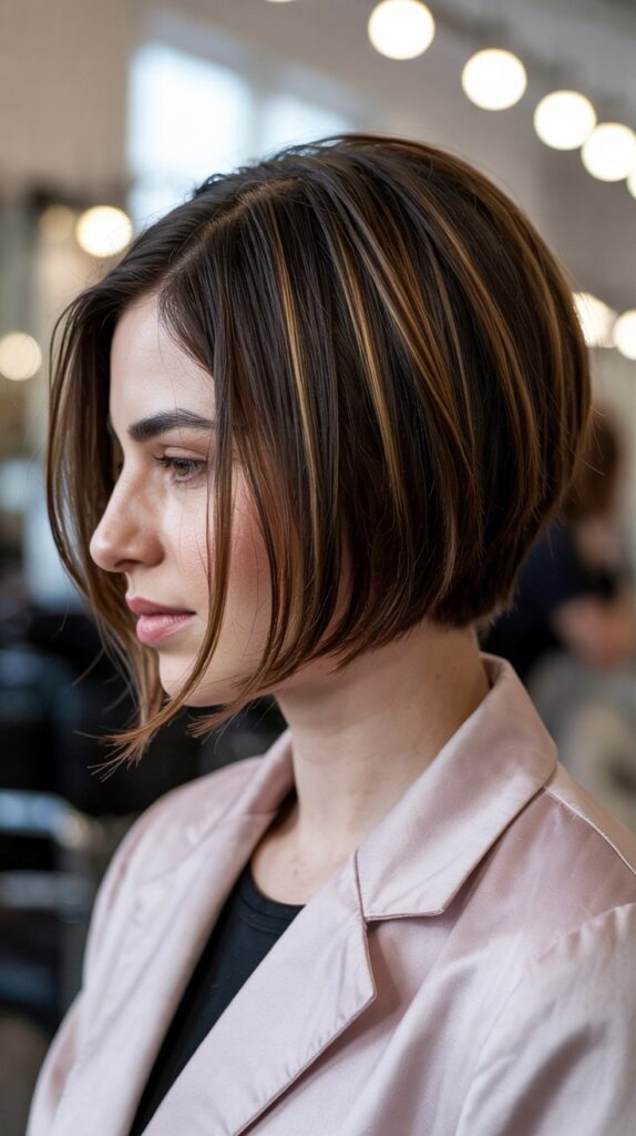 27+ Cute Haircuts for Thin Hair to Add Volume and Style 9 Angled Bob with Stacked Back