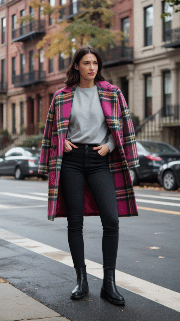 32 Casual Fall Outfits for Women with Jeans 19 Black Jeans with Gray Sweater and Statement Coat