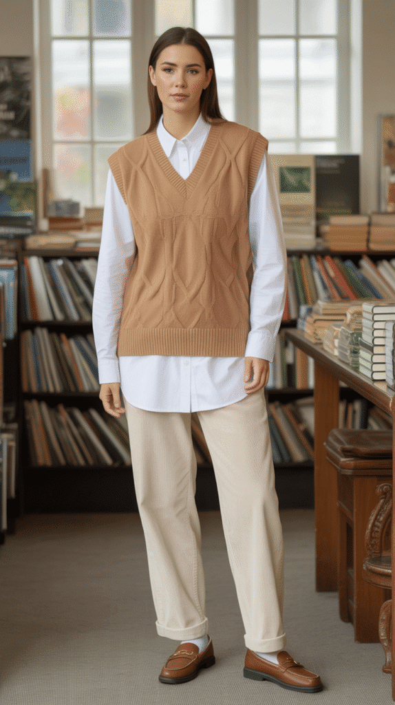Sweater Vest Over Long-Sleeve Shirt