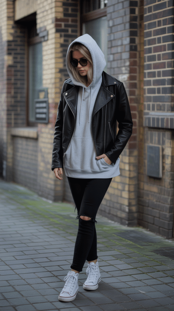 Hoodie Under Leather Jacket