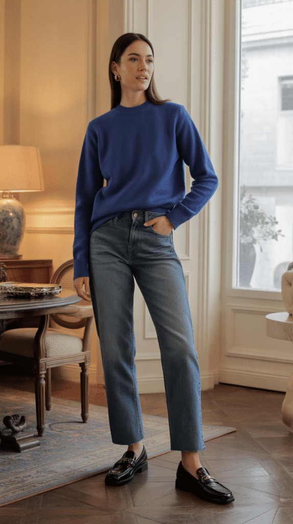 Cashmere Sweater with Straight-Leg Jeans