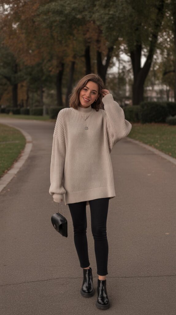 33 Trendy Casual Fall Outfits for Women with Leggings 1 Oversized Sweater and Black Leggings
