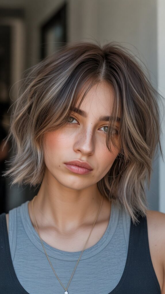 Choppy Long Bob with Piecey Curtain Bangs