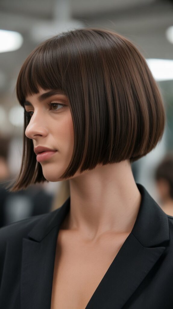 Long Bob with Curtain Bangs and Graduated Bob Shape