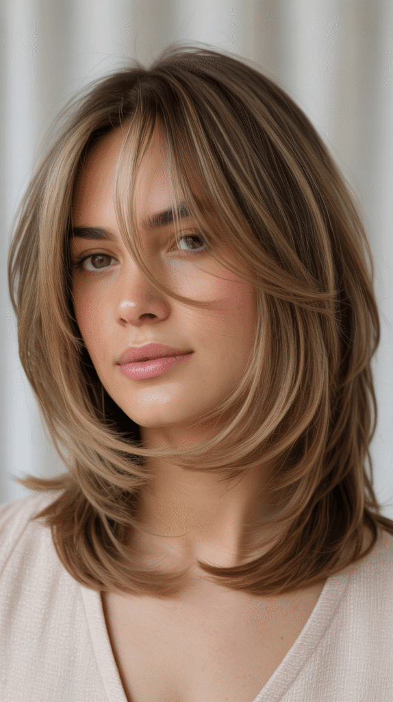Layered Long Bob with Feathered Curtain Bangs
