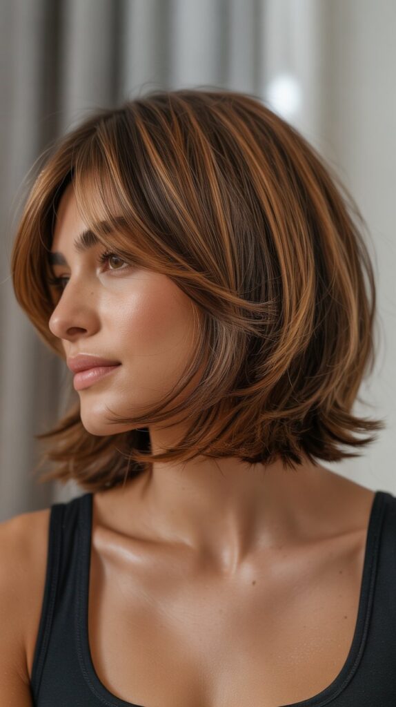 Layered Long Bob with Feathered Curtain Bangs