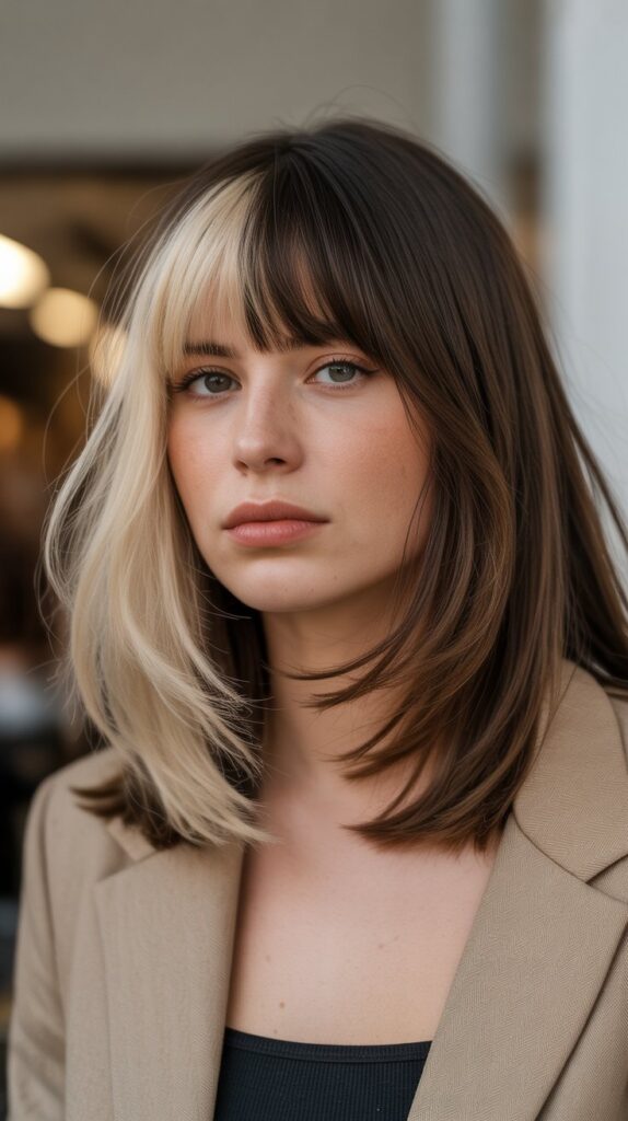 Long Bob with Curtain Bangs and Highlighted Bangs