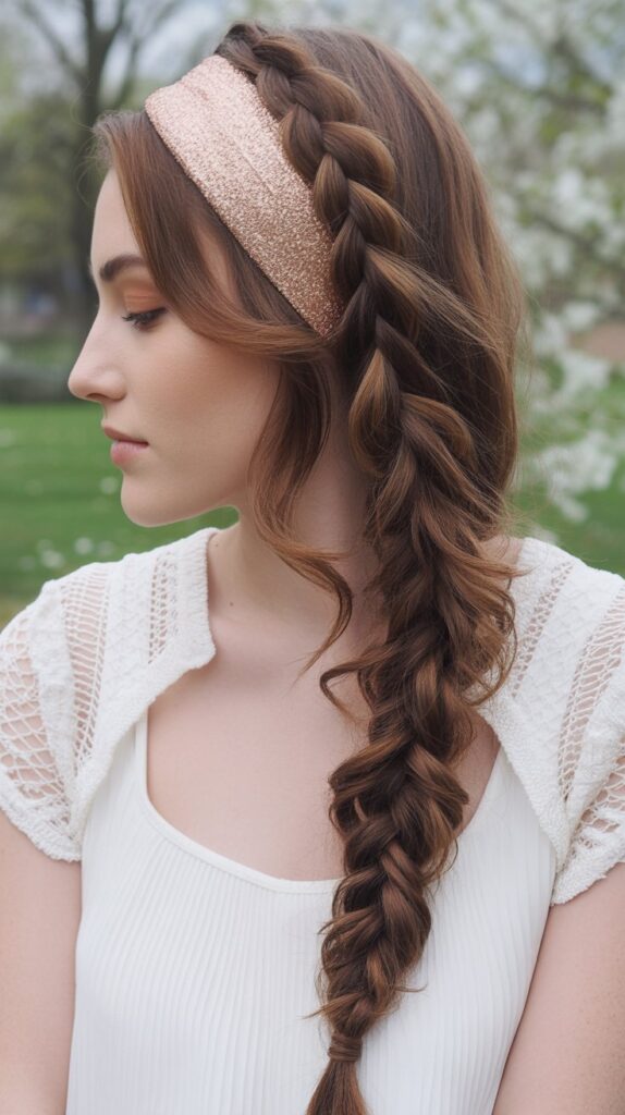 Thick Headband with Waterfall Braid