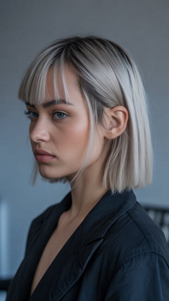 Long Bob with Curtain Bangs and Hidden Undercut