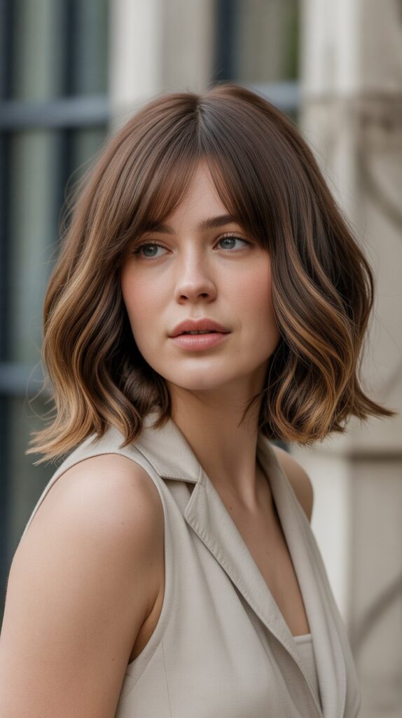 Long Bob with Curtain Bangs and Blended Layers