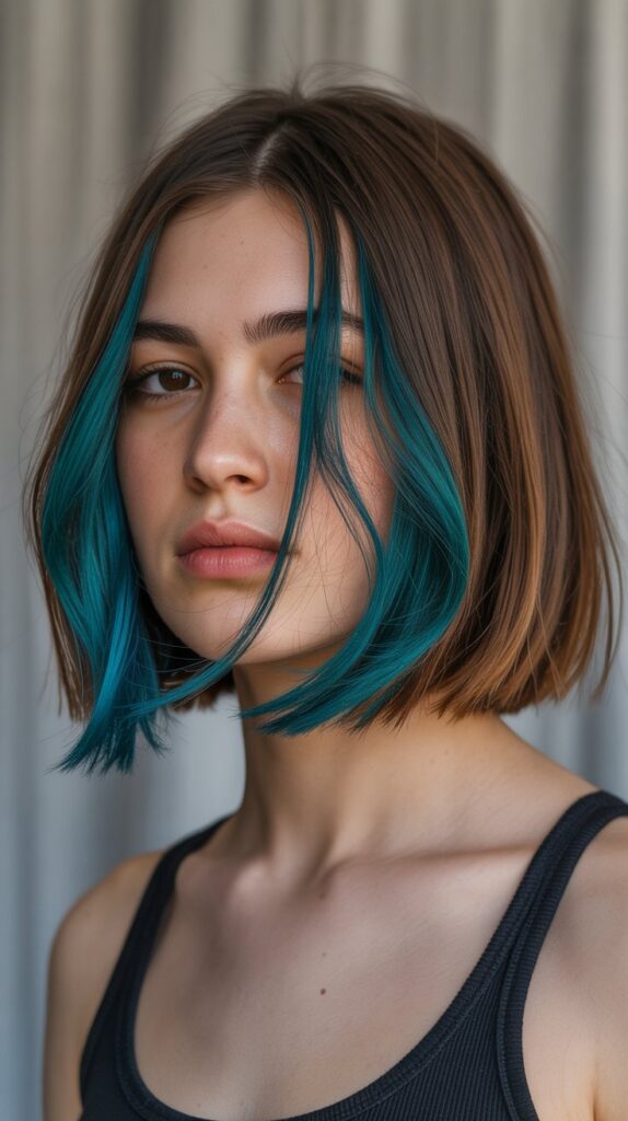 Long Bob with Curtain Bangs and Undercolor