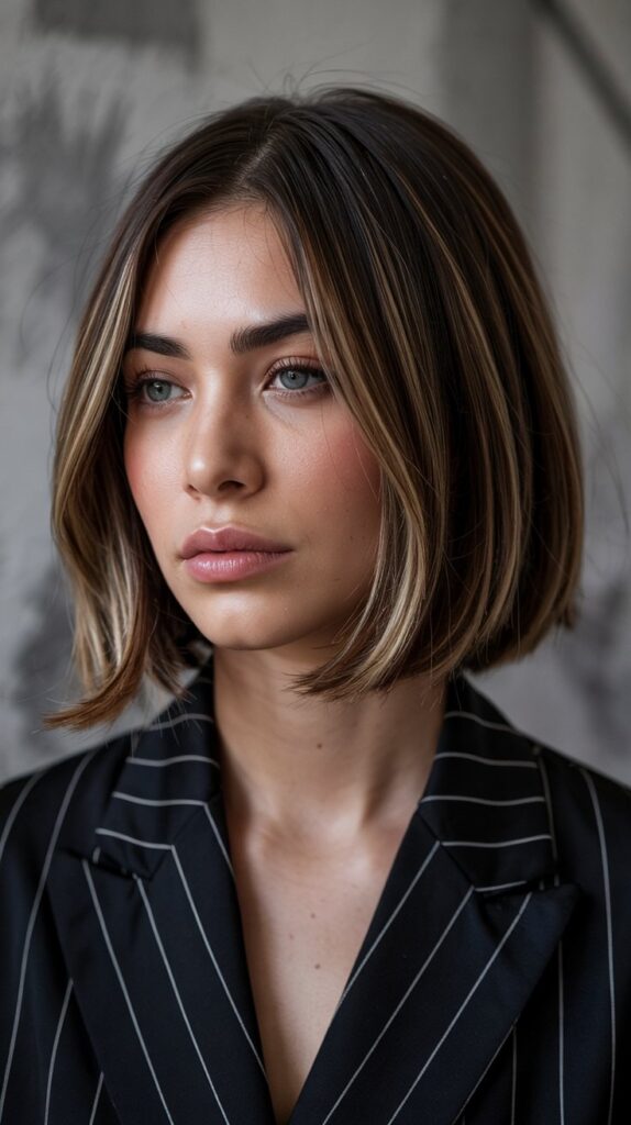 Long Bob with Curtain Bangs and Graduated Layers