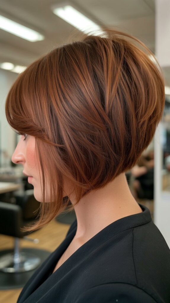Stacked Long Bob with Curtain Bangs