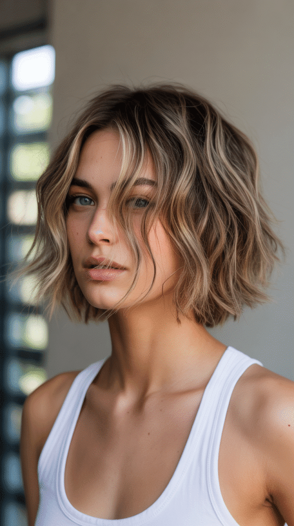 26 Flattering Angled Bob Haircuts Round Faces 2 . Textured Angled Bob with Layers