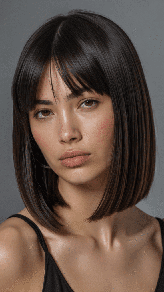 Long Bob with Curtain Bangs and Sleek Center Part