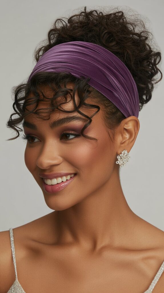 Thick Headband with Curly High Ponytail