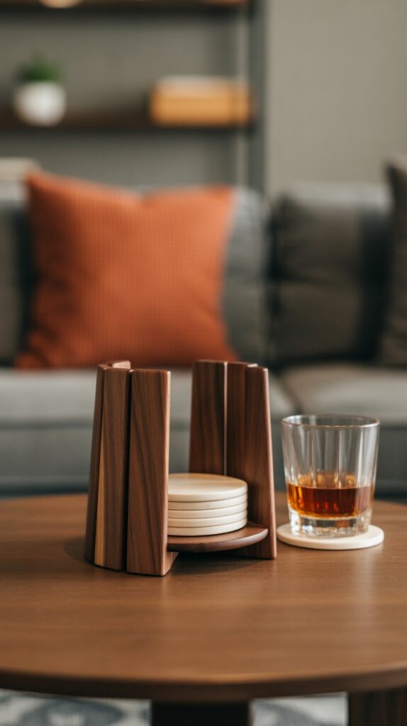 Best 47 Small Wooden Projects That Are Easy and Profitable 23 Wooden Drink Coasters with Holder