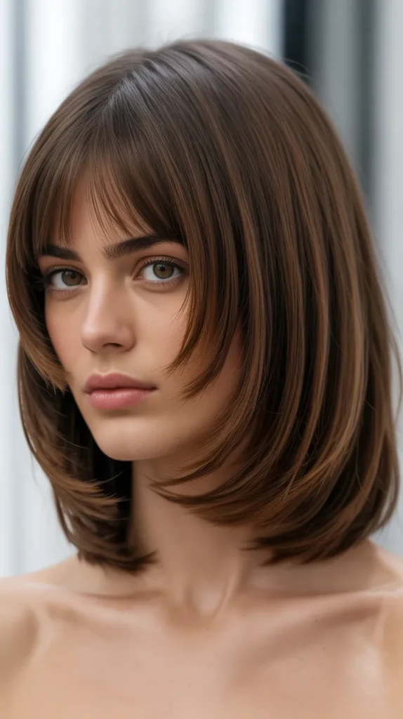 Classic Textured Long Bob with Center-Parted Curtain Bangs