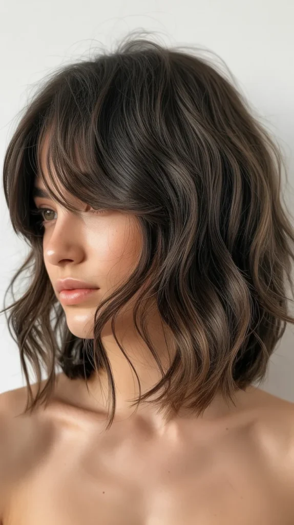 Long Bob with Curtain Bangs and Air-Dried Natural Texture