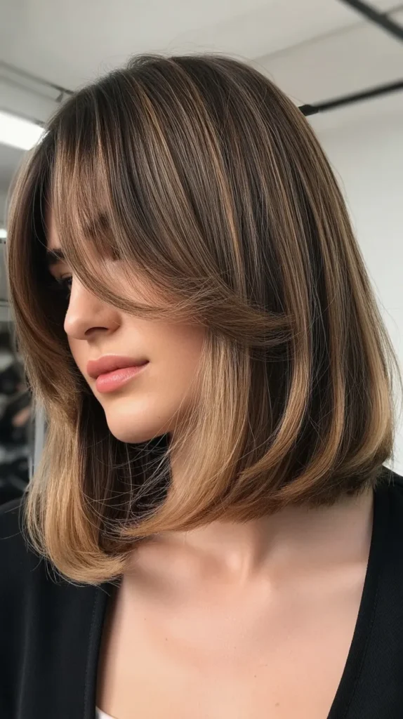 Long Bob with Curtain Bangs and Root Shadow