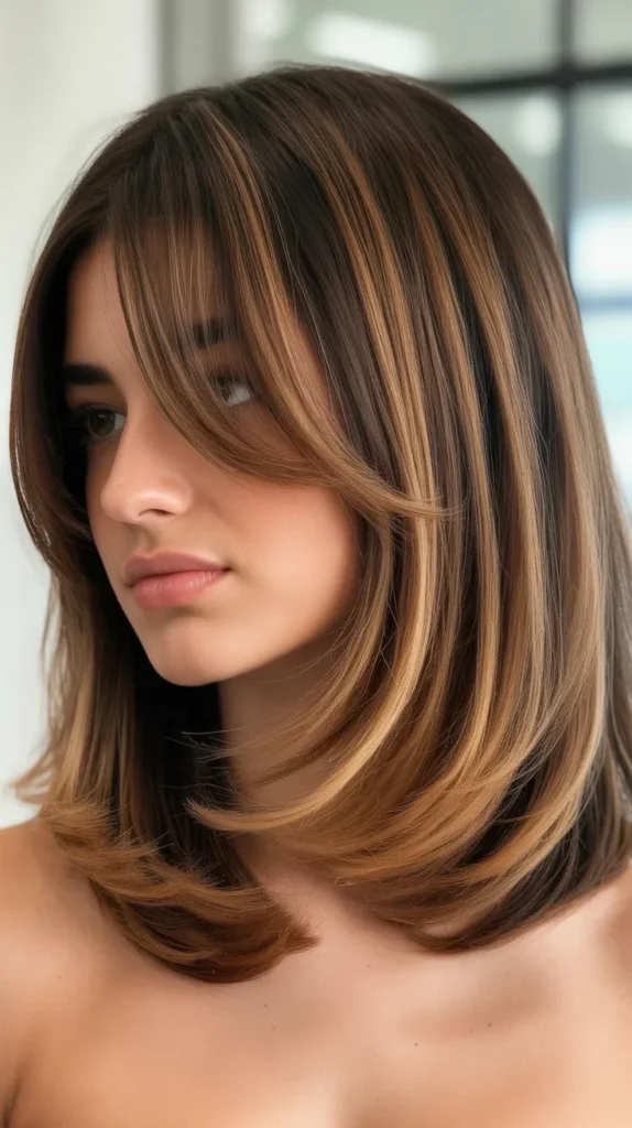 Long Bob with Curtain Bangs and Balayage Ends