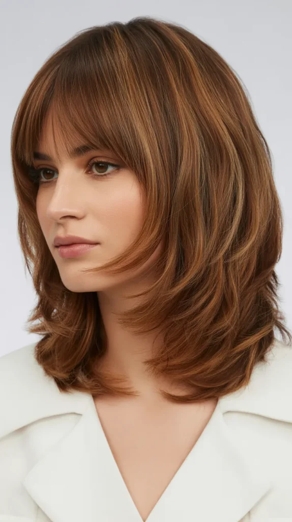 Shaggy Bob with Curtain Bangs for Heart-Shaped Faces