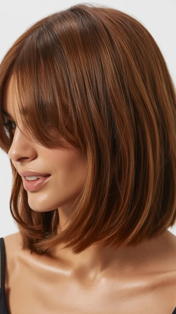 Classic Center-Parted Long Bob with Feathered Curtain Bangs