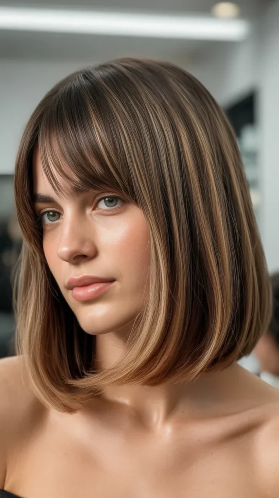Stylish Long Bob with Curtain Bangs Choppy Cut