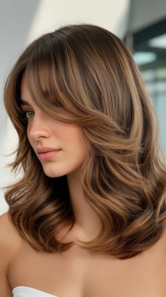 Textured Beachy Waves with Curtain Bangs