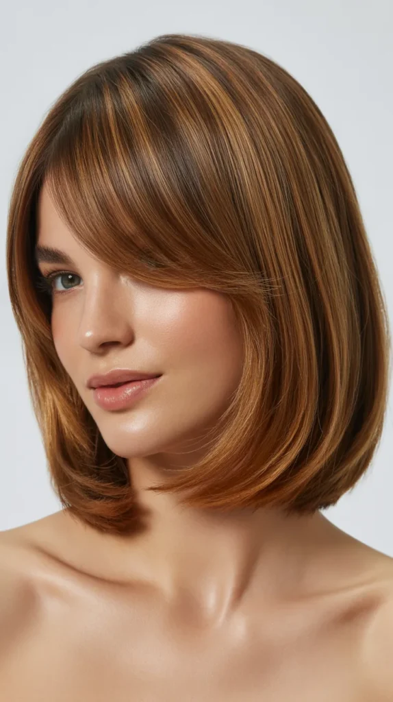 Long Bob with Curtain Bangs and Tucked Behind Ears