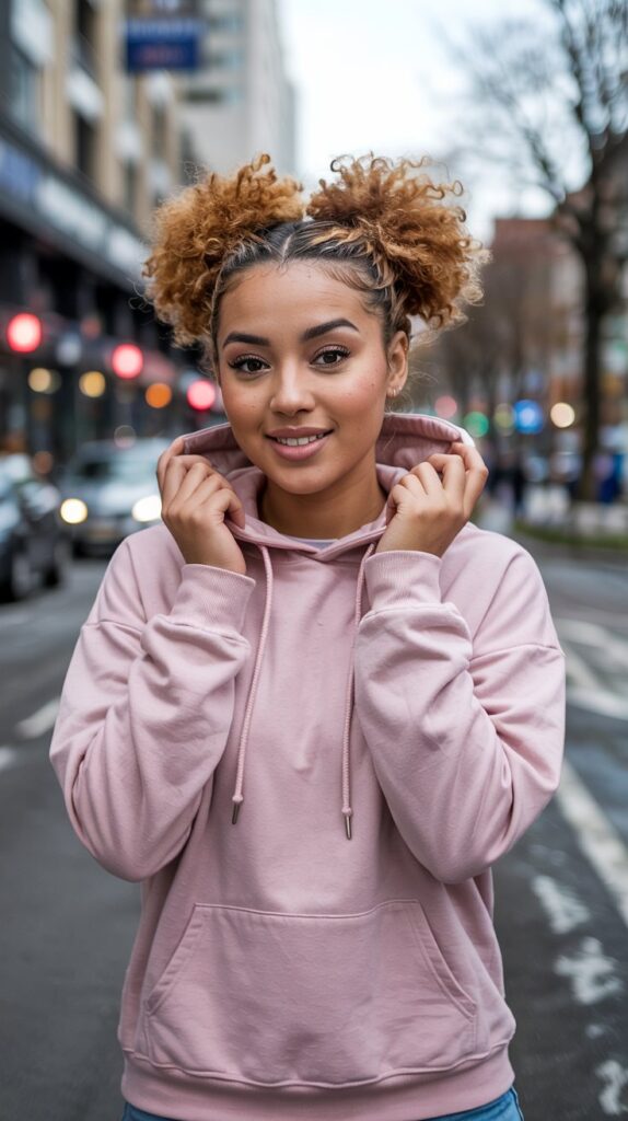 27 Chic Cute Winter Hairstyles for Black Women 24 Space Buns with Curly Extensions