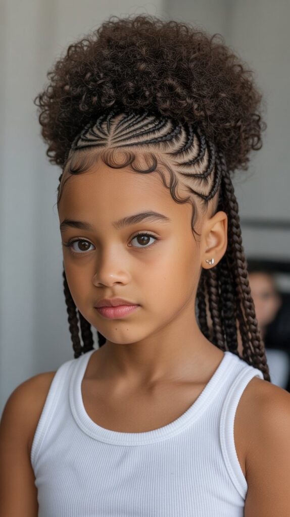 30 Best Cornrow Hairstyles for Kids with Natural Hair 28 Cornrow Crown with Center Puff
